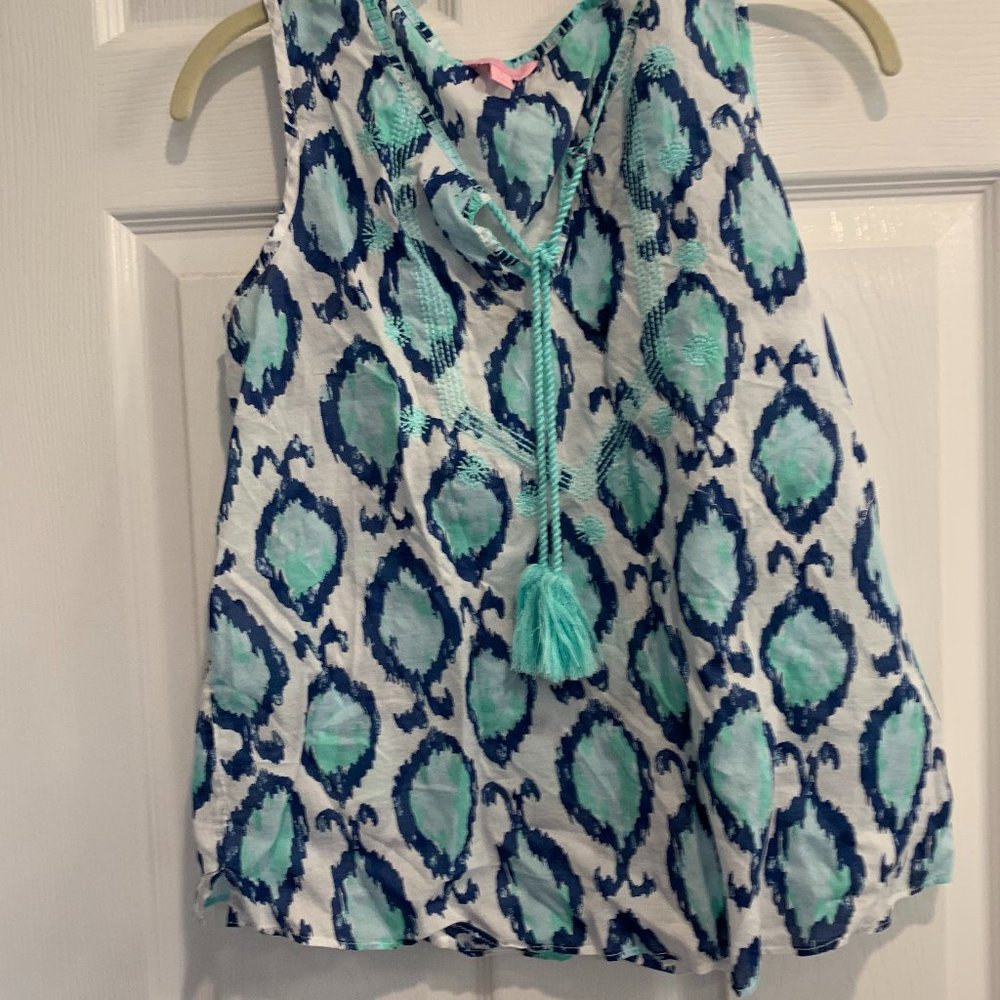 Lilly Top teal and navy with tassel